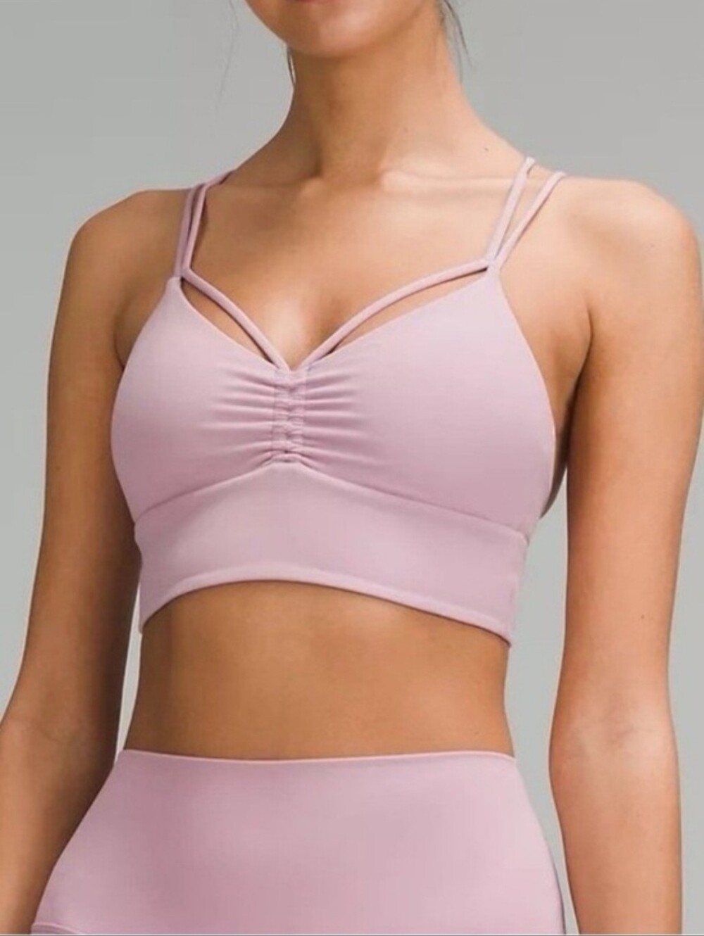 Lululemon Nulu Yoga Strappy V-neck Front Ruched Sports Bra Blush Pink Size 2